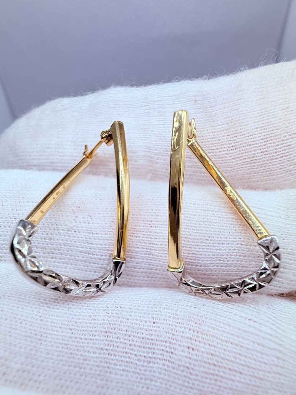 Two-Tone Gold and Silver Geometric Drop Earrings - Women Jewelry - Picture 17 of 17